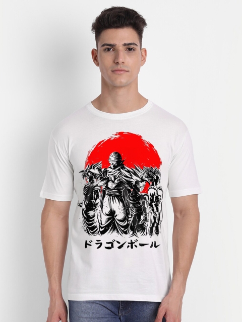 

THREADCURRY Men White Anime Printed Cotton T-shirt