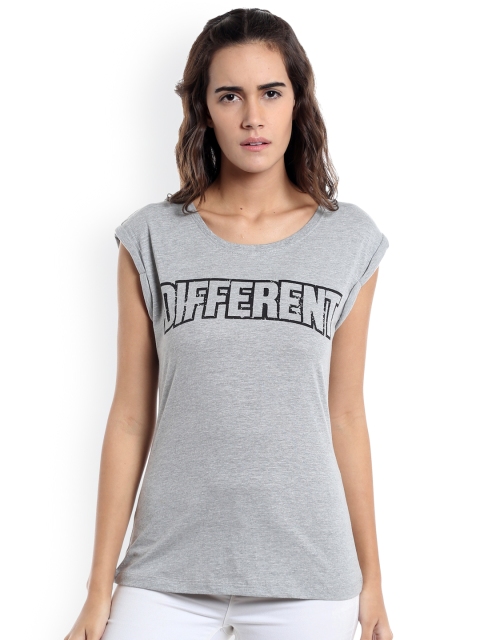 

Vero Moda Women Grey Melange Printed T-shirt