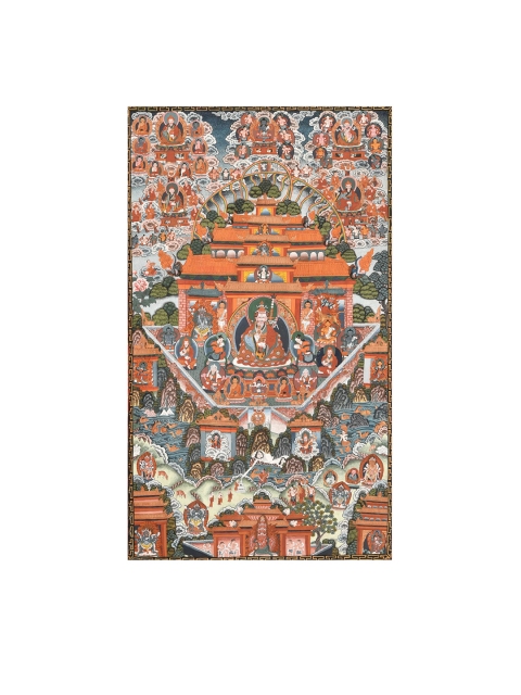 

Exotic India Red & Green Museum Quality - Paradise of Padmasambhava Painting Wall Art