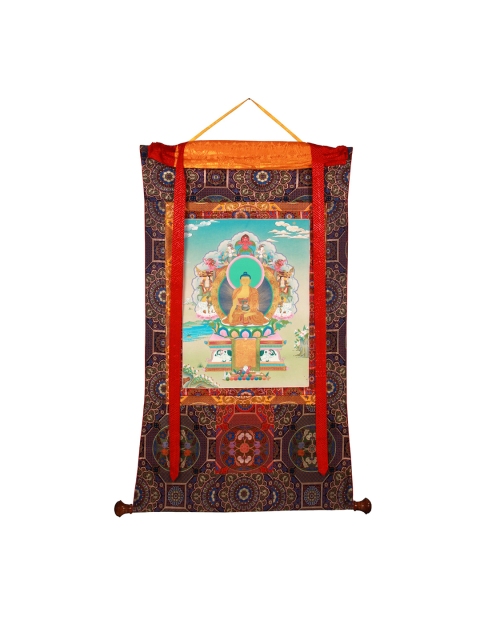 

Exotic India Brown Printed Buddhist Superfine Thangka Painting Wall Art