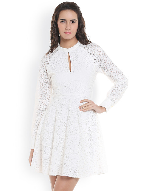 

Vero Moda Women White Self-Design Fit and Flare Dress