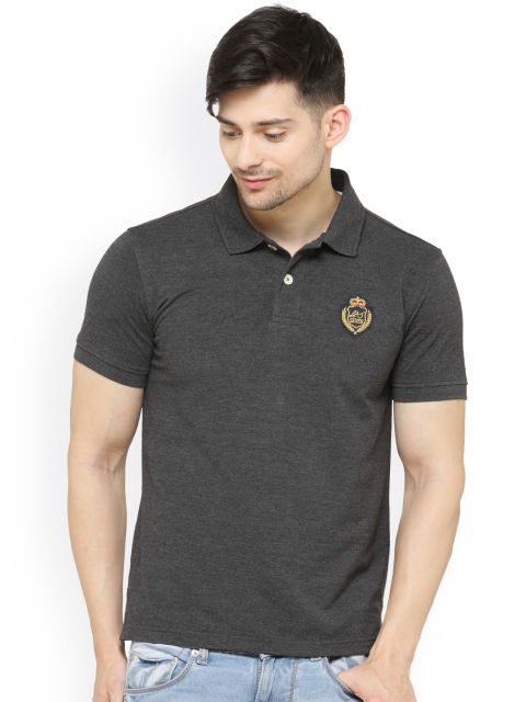 

L.A. SEVEN Men Charcoal Grey Solid Polo Collar Slim Fit T-shirt