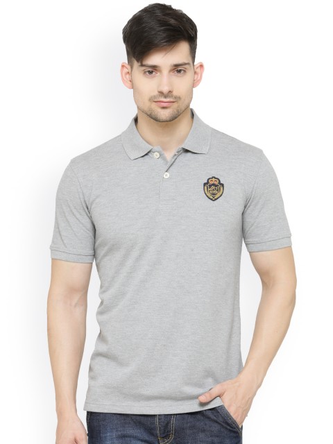

L.A. SEVEN Men Grey Melange Solid Polo Collar Slim Fit T-shirt