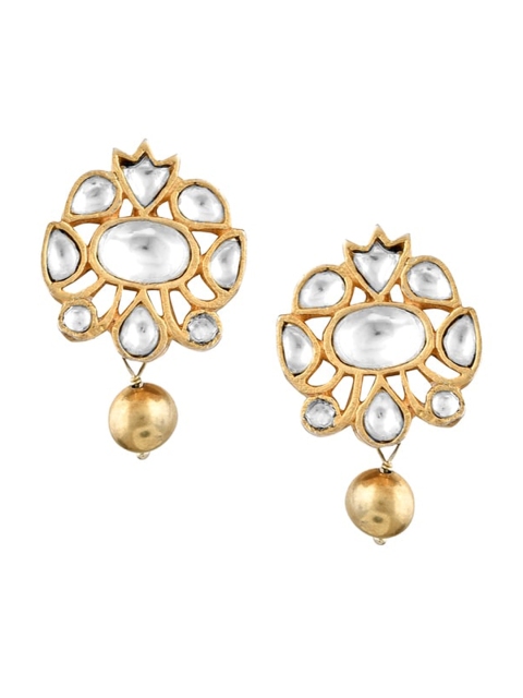 

ZILVER Gold-Plated 925 Sterling Silver White CZ Studded Classic Drop Earrings