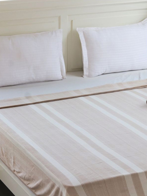 

Pluchi Off White & Beige Set of 2 Striped AC Room 350 GSM Single Bed Dohar