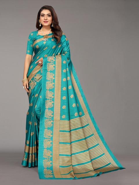 

KALINI Turquoise Blue & Beige Ethnic Motifs Art Silk Saree