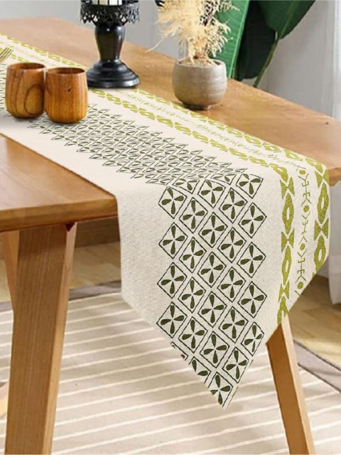 

URBAN SPACE Green Printed Pure Cotton Anti Skid Table Runners