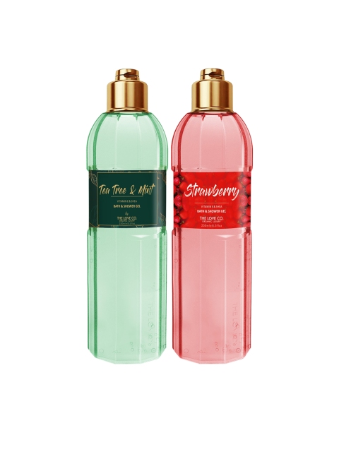 

THE LOVE CO. Set Of 2 Tea Tree & Mint and Straberry Bath & Shower Gel 250ml, Multi