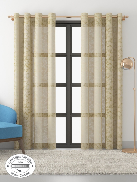

HomeTown Peach-Coloured & Gold-Toned Set of 2 Floral Sheer Door Curtain