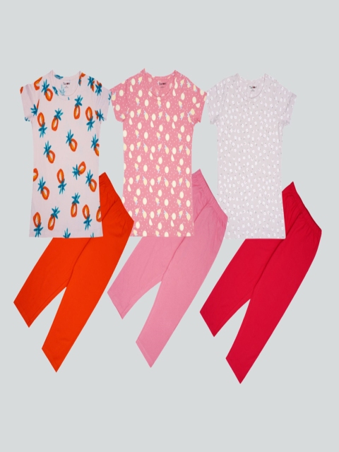 

Taatoom Girls Orange & White Printed Night suit