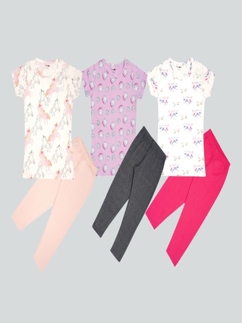 

Taatoom Girls Pack Of 3 Printed Cotton Night Suits, White