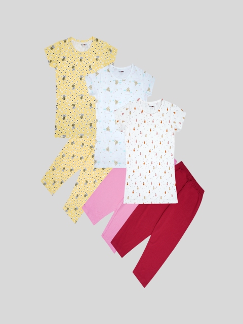 

Taatoom Girls Pack Of 3 Printed Cotton Night Suits, Yellow