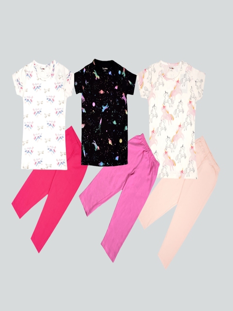 

Taatoom Girls Pack Of 3 Printed Cotton Night Suits, White