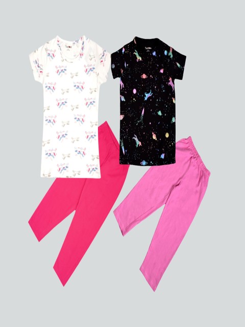 

Taatoom Girls Pack Of 2 Printed Cotton Night Suits, White