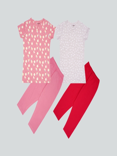 

Taatoom Girls Pack Of 2 Printed Cotton Night Suits, Red
