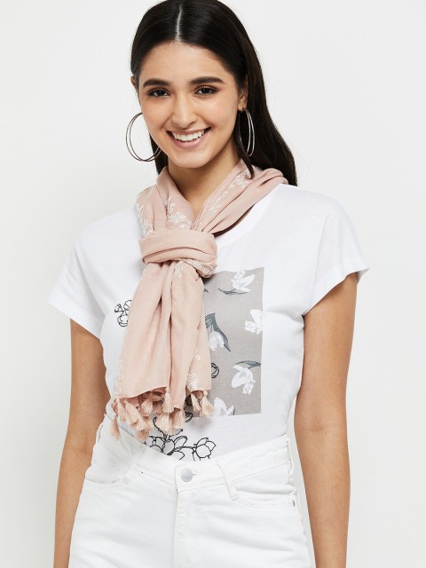 

Max Women Nude-Coloured & White Embroidered Scarf