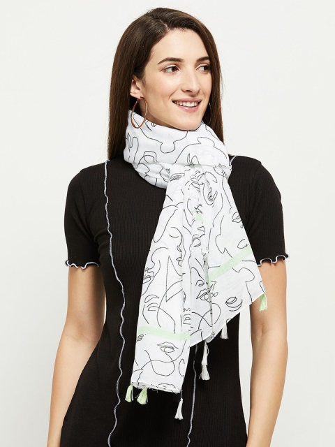 

Max Women White & Black Printed Scarf