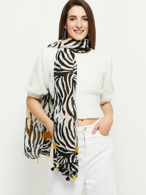 

max Women White & Black Printed Scarf