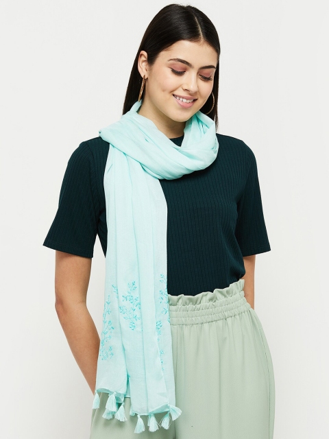 

max Women Embroidered Viscose Rayon Scarf, Sea green