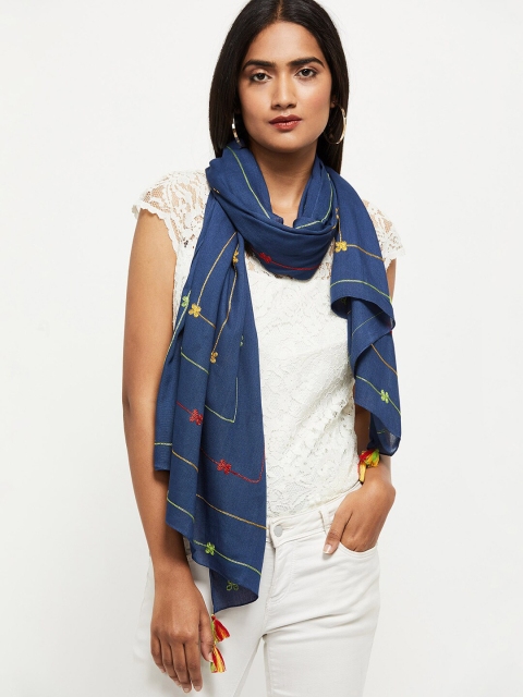 

max Women Blue & Red Embroidered Scarf