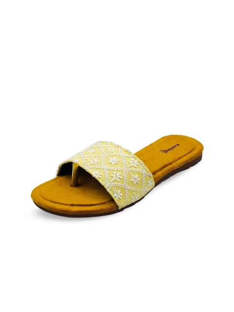 

Sayera Women Yellow Embellished Open Toe Flats with Embroidered