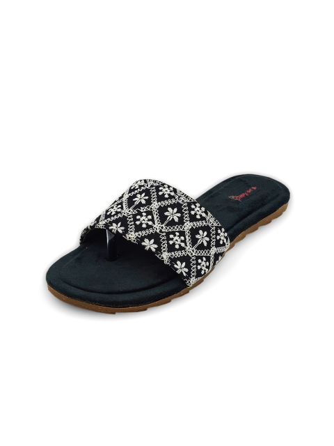 

Sayera Women Embellished Ethnic Open Toe Flats with Embroidered, Black