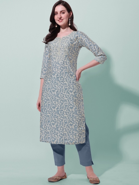

MIRCHI FASHION Women Beige & Green Geometric Printed Kurta