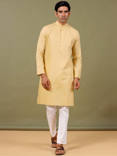 

Tistabene Men Khaki Solid Cotton Straight Kurta