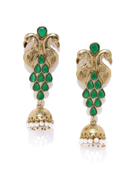 

Fida Antique Gold-Toned & Green Contemporary Jhumkas