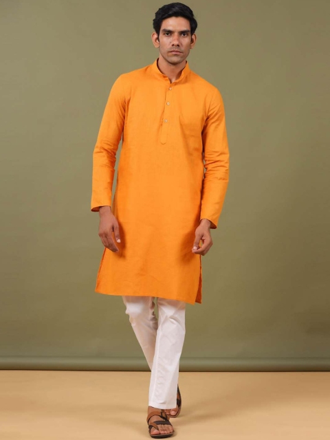 

Tistabene Men Orange Solid Cotton Kurta
