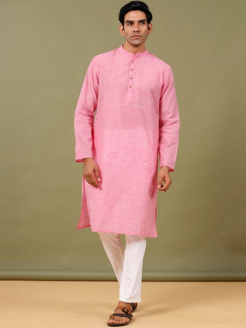 

Tistabene Men Pink Solid Silk Kurta