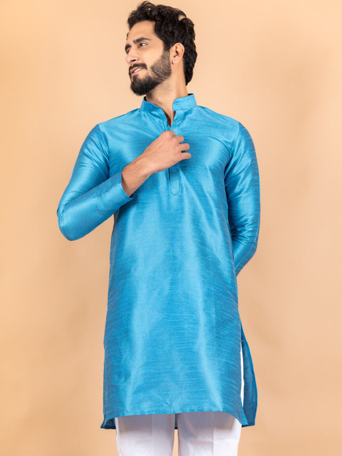 

Tistabene Men Blue Solid Silk Kurta
