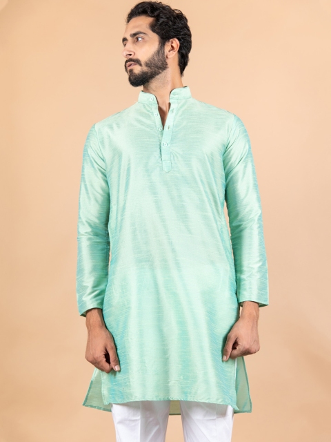

Tistabene Men Green Solid Silk Kurta