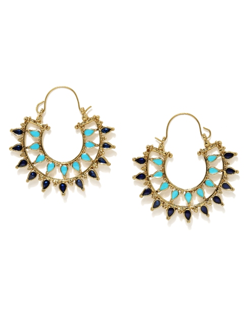 

Fida Gold-Toned & Blue Crescent-Shaped Handcrafted Hoop Earrings