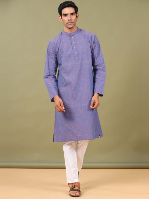 

Tistabene Men Purple Solid Cotton Kurta