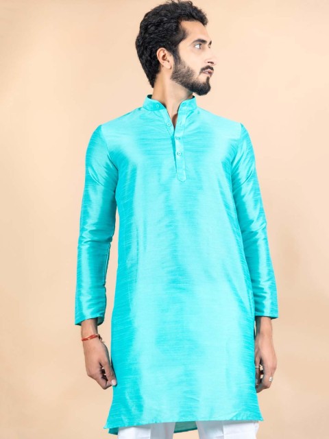 

Tistabene Men Blue Solid Silk Kurta