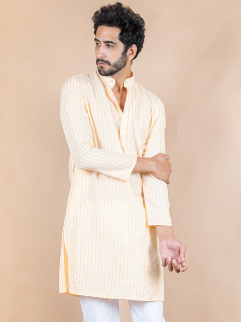 

Tistabene Men Orange & Yellow Striped Cotton Kurta