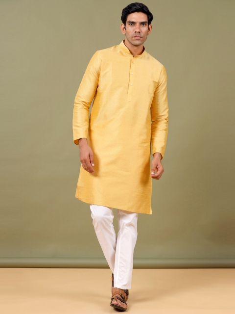 

Tistabene Men Yellow Woven Design Silk Kurta