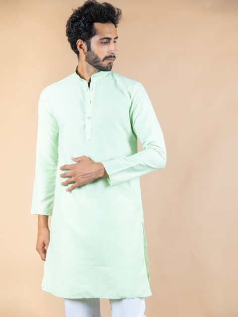 

Tistabene Men Cotton Blue Solid Kurta, Green