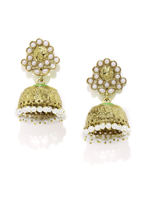 

Fida Gold-Toned & Green Dome Shaped Jhumkas