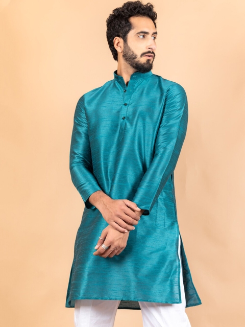 

Tistabene Men Turquoise Blue Solid Cotton Short Kurta