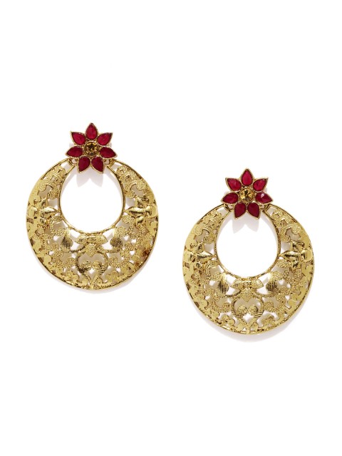 

Fida Gold-Toned & Maroon Contemporary Drop Earrings