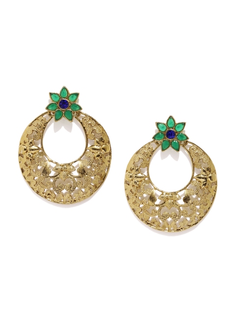 

Fida Navy Gold-Toned & Green Contemporary Drop Earrings