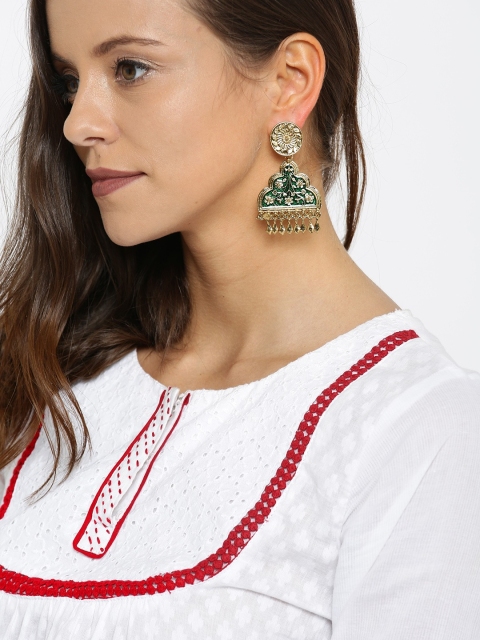 

Fida Gold-Toned & Green Handcrafted Drop Earrings