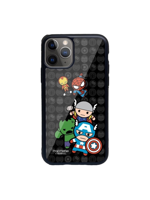 

macmerise Black Printed Kawaii Art Marvel Comics iPhone 11 Pro Glass Phone Back Case