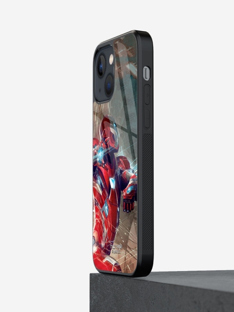 

macmerise Red & Black Printed iPhone 13 Mini Glass Back Case