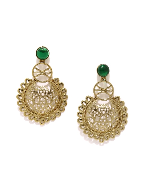 

Fida Antique Gold-Toned & Green Contemporary Drop Earrings