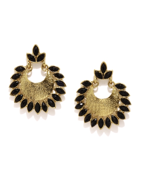

Fida Antique Gold-Toned & Black Crescent Shaped Beaded Chandbalis