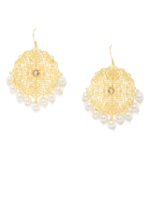 

Fida Gold-Toned & White Contemporary Drop Earrings