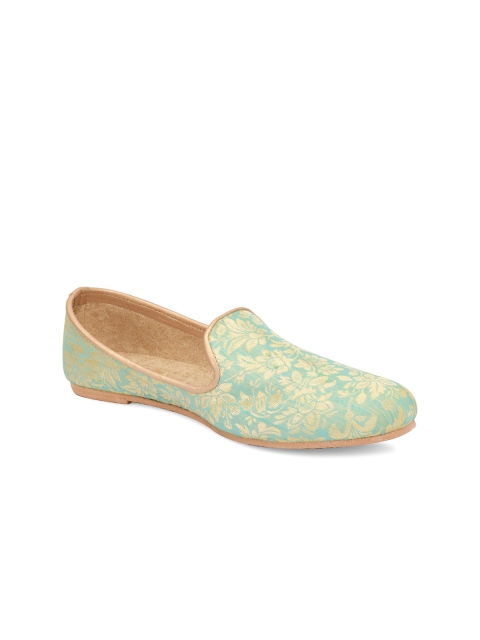 

DESI COLOUR Men Sea Green Printed Ethnic Ballerinas Flats